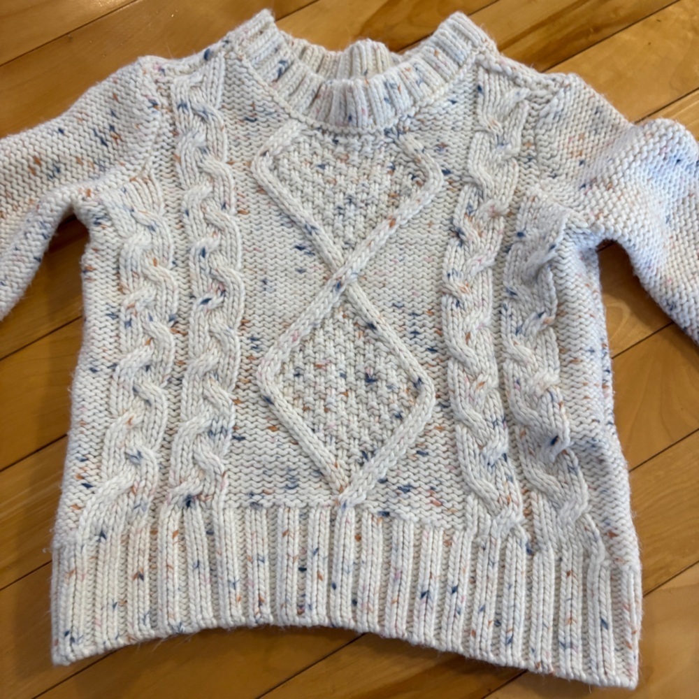 Oshkosh Chunky Knit Fisherman Sweater Cream Colourful size 3T balloon sleeve